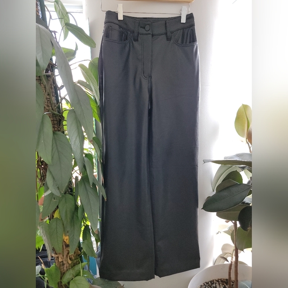 High Waisted Faux Leather Wide Leg Pants - Picture 1 of 4